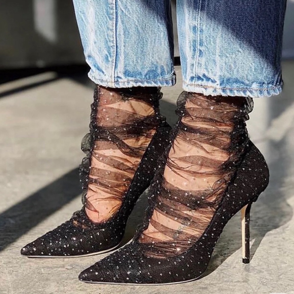 JIMMY CHOO LAVISH 100 TULLE SOCK HEELS